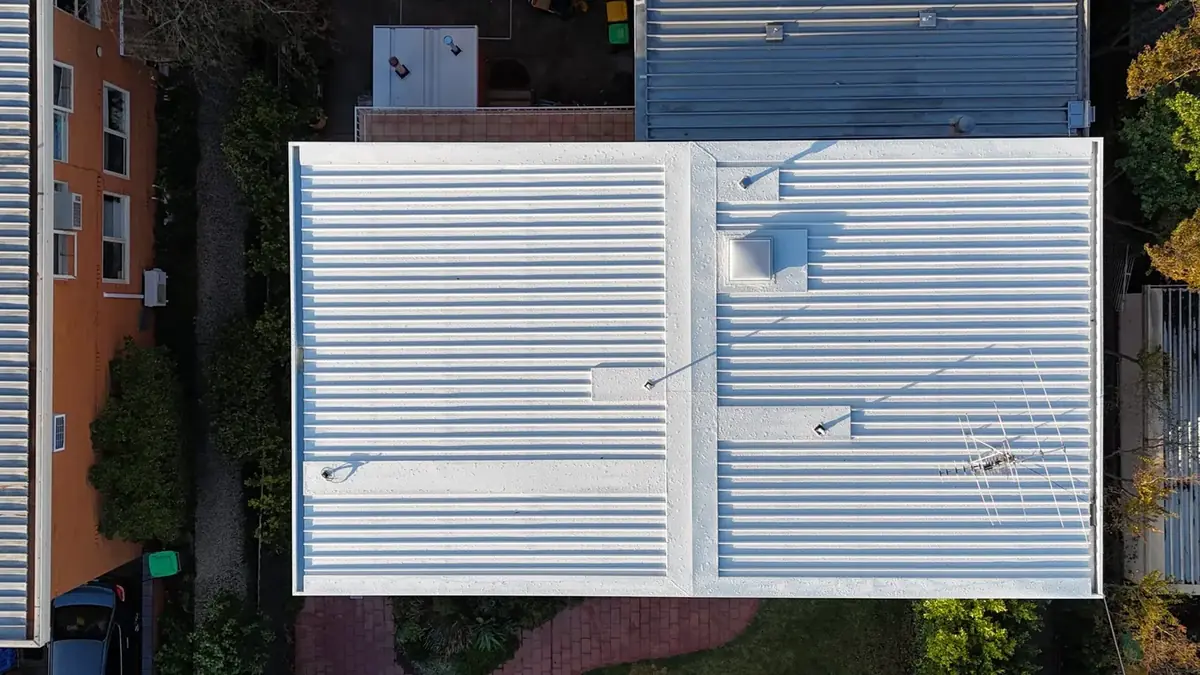 New flat metal roof from above